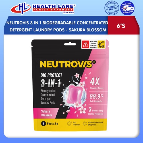 NEUTROVIS 3 IN 1 BIODEGRADABLE CONCENTRATED DETERGEN LAUNDRY PODS (6'S) - SAKURA BLOSSOM
